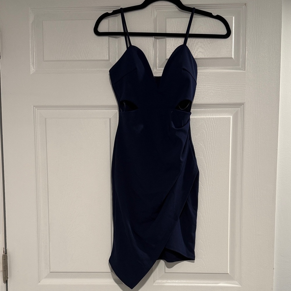 Windsor Navy Spaghetti-Strap Mini Dress with Side Cutouts